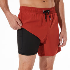 5in Mens Swim Trunks with Compression Liner Zipper Pocket(Solid) 04