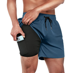 5in Mens Swim Trunks with Compression Liner Zipper Pocket(Solid) 03