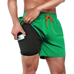 5in Mens Swim Trunks with Compression Liner Zipper Pocket(Solid) 02