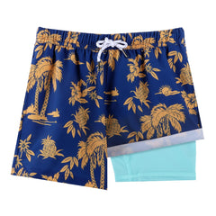 Boys Swim Trunks with Compression Boxer Brief Liner A04