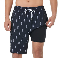 9in Mens Swim Trunks with Compression Liner Cargo Pocket 01
