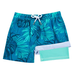 Boys Swim Trunks with Compression Boxer Brief Liner A04