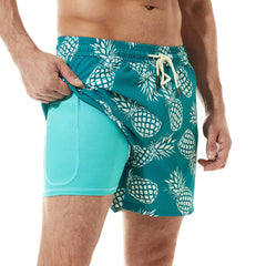 5in Mens Swim Trunks with Compression Liner Zipper Pocket(Printed) 02