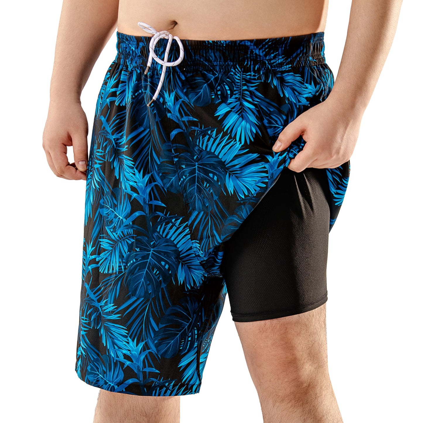 Big and Tall Swim Trunks for Men with Compression Liner(Printed)