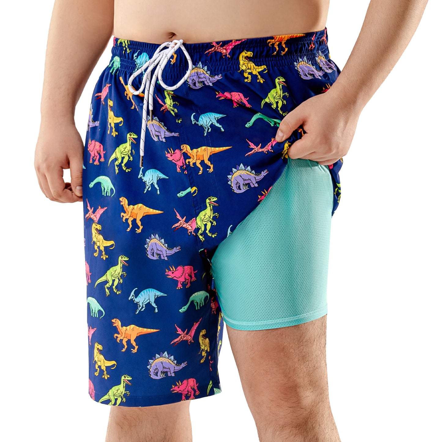 Big and Tall Swim Trunks for Men with Compression Liner(Printed)