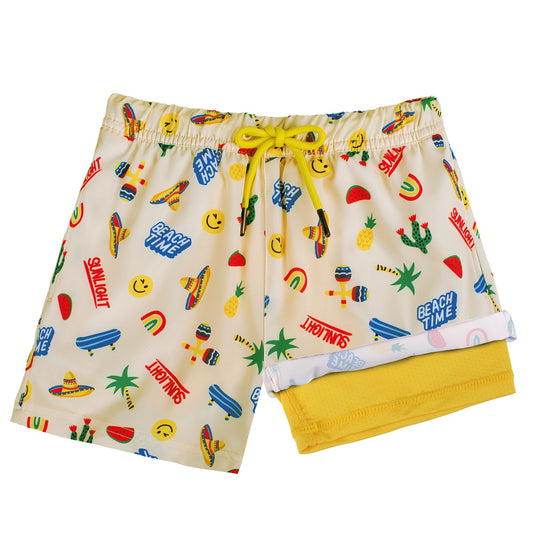 Boys Swim Trunks with Compression Boxer Brief Liner B01