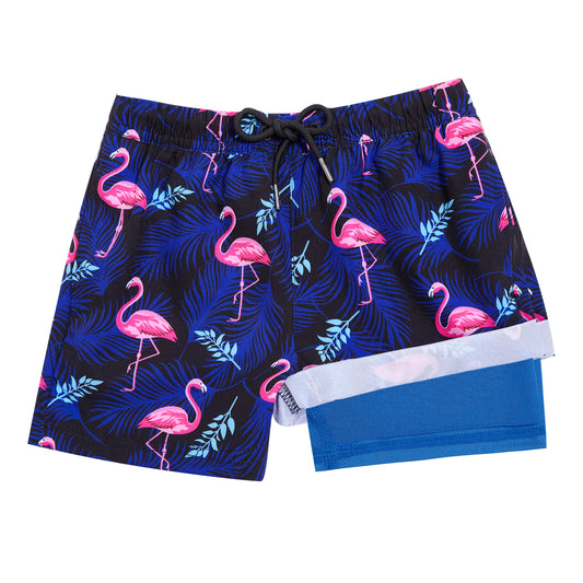 Son-Boys Swim Trunks with Compression Liner-Flamingo
