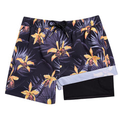 Boys Swim Trunks with Compression Boxer Brief Liner A01