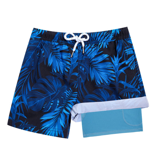 Son-Boys Swim Trunks with Compression Liner-Bluetropical