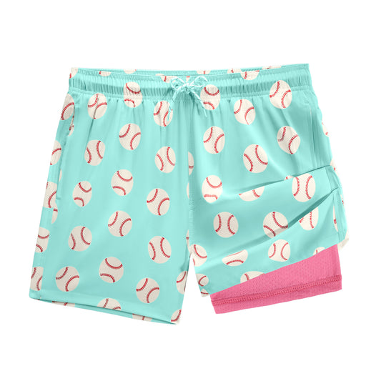 BRISIRA Mens Swim Trunks 5 Inch Compression Liner Outer Pockets(Printed) 03