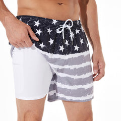 5in Mens Swim Trunks with Compression Liner Zipper Pocket(Printed) 03