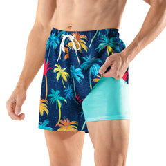BRISIRA Mens Swim Trunks 5 Inch Compression Liner Outer Pockets(Printed) 02