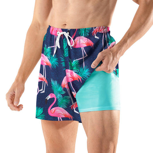 BRISIRA Mens Swim Trunks 5 Inch Compression Liner Outer Pockets(Printed) 02