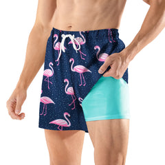 BRISIRA Mens Swim Trunks 5 Inch Compression Liner Outer Pockets(Printed) 02