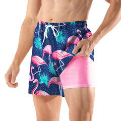 BRISIRA Mens Swim Trunks 5 Inch Compression Liner Outer Pockets(Printed) 02