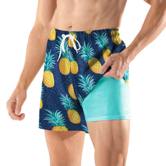 BRISIRA Mens Swim Trunks 5 Inch Compression Liner Outer Pockets(Printed) 02