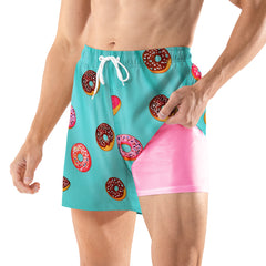 BRISIRA Mens Swim Trunks 5 Inch Compression Liner Outer Pockets(Printed) 03