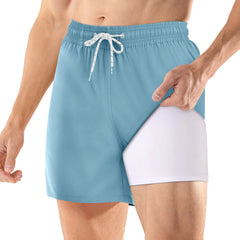 BRISIRA Mens Swim Trunks 5 Inch Compression Liner Outer Pockets(Printed) 02