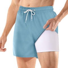 BRISIRA Mens Swim Trunks 5 Inch Compression Liner Outer Pockets(Printed) 02