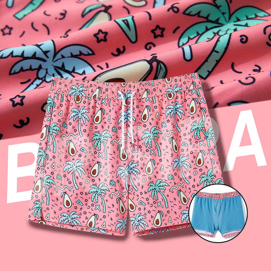 Dad-Mens Swim Trunks with Compression Liner-5in Pink Avocado