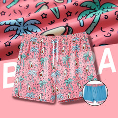 Dad-Mens Swim Trunks with Compression Liner-5in Pink Avocado