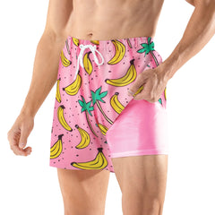 BRISIRA Mens Swim Trunks 5 Inch Compression Liner Outer Pockets(Printed) 01