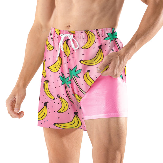 BRISIRA Mens Swim Trunks 5 Inch Compression Liner Outer Pockets(Printed) 01