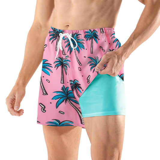 BRISIRA Mens Swim Trunks 5 Inch Compression Liner Outer Pockets(Printed) 01