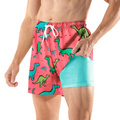 BRISIRA Mens Swim Trunks 5 Inch Compression Liner Outer Pockets(Printed) 01