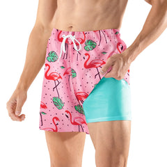 BRISIRA Mens Swim Trunks 5 Inch Compression Liner Outer Pockets(Printed) 01