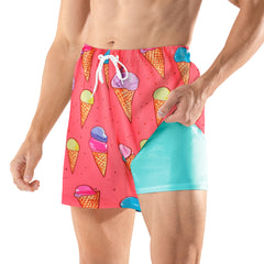 BRISIRA Mens Swim Trunks 5 Inch Compression Liner Outer Pockets(Printed) 01