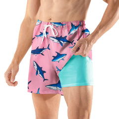 BRISIRA Mens Swim Trunks 5 Inch Compression Liner Outer Pockets(Printed) 01