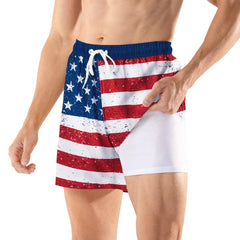 BRISIRA Mens Swim Trunks 5 Inch Compression Liner Outer Pockets(Printed) 03