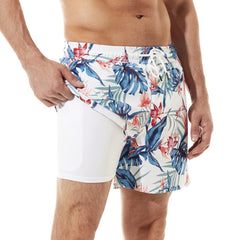 5in Mens Swim Trunks with Compression Liner Zipper Pocket(Printed) 03