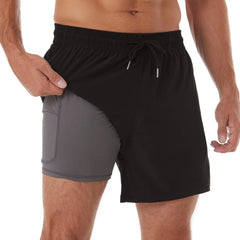 5in Mens Swim Trunks with Compression Liner Zipper Pocket(Printed) 01