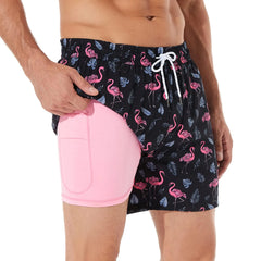 5in Mens Swim Trunks with Compression Liner Zipper Pocket(Printed) 05