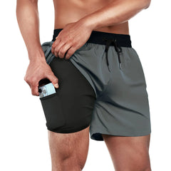 5in Mens Swim Trunks with Compression Liner Zipper Pocket(Solid) 04