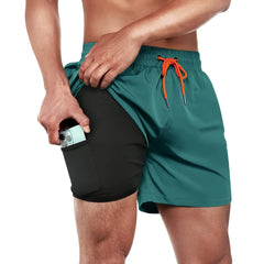5in Mens Swim Trunks with Compression Liner Zipper Pocket(Solid) 01