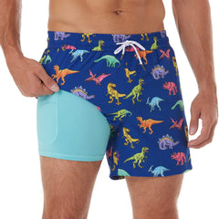 5in Mens Swim Trunks with Compression Liner Zipper Pocket(Printed) 05