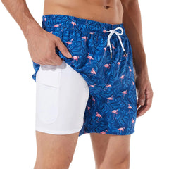 5in Mens Swim Trunks with Compression Liner Zipper Pocket(Printed) 04