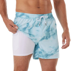 5in Mens Swim Trunks with Compression Liner Zipper Pocket(Printed-1)