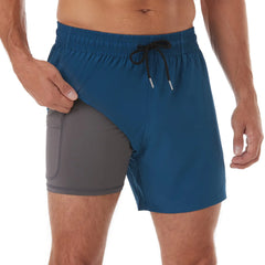 5in Mens Swim Trunks with Compression Liner Zipper Pocket(Printed) 02