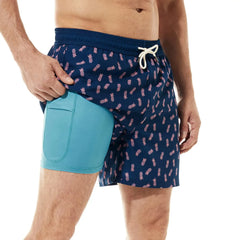 5in Mens Swim Trunks with Compression Liner Zipper Pocket(Printed) 04
