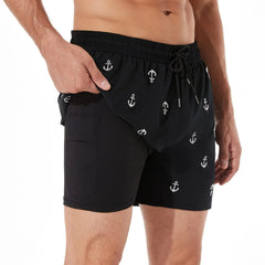 5in Mens Swim Trunks with Compression Liner Zipper Pocket(Printed) 02