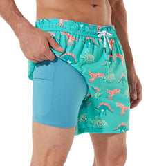 5in Mens Swim Trunks with Compression Liner Zipper Pocket(Printed) 02