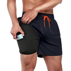 5in Mens Swim Trunks with Compression Liner Zipper Pocket(Solid) 01