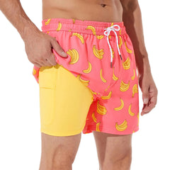 5in Mens Swim Trunks with Compression Liner Zipper Pocket(Printed) 04