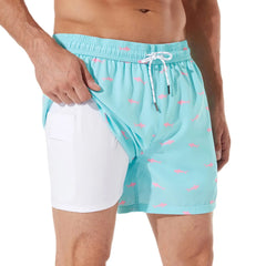 5in Mens Swim Trunks with Compression Liner Zipper Pocket(Printed) 03