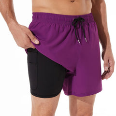 5in Mens Swim Trunks with Compression Liner Zipper Pocket(Solid) 02