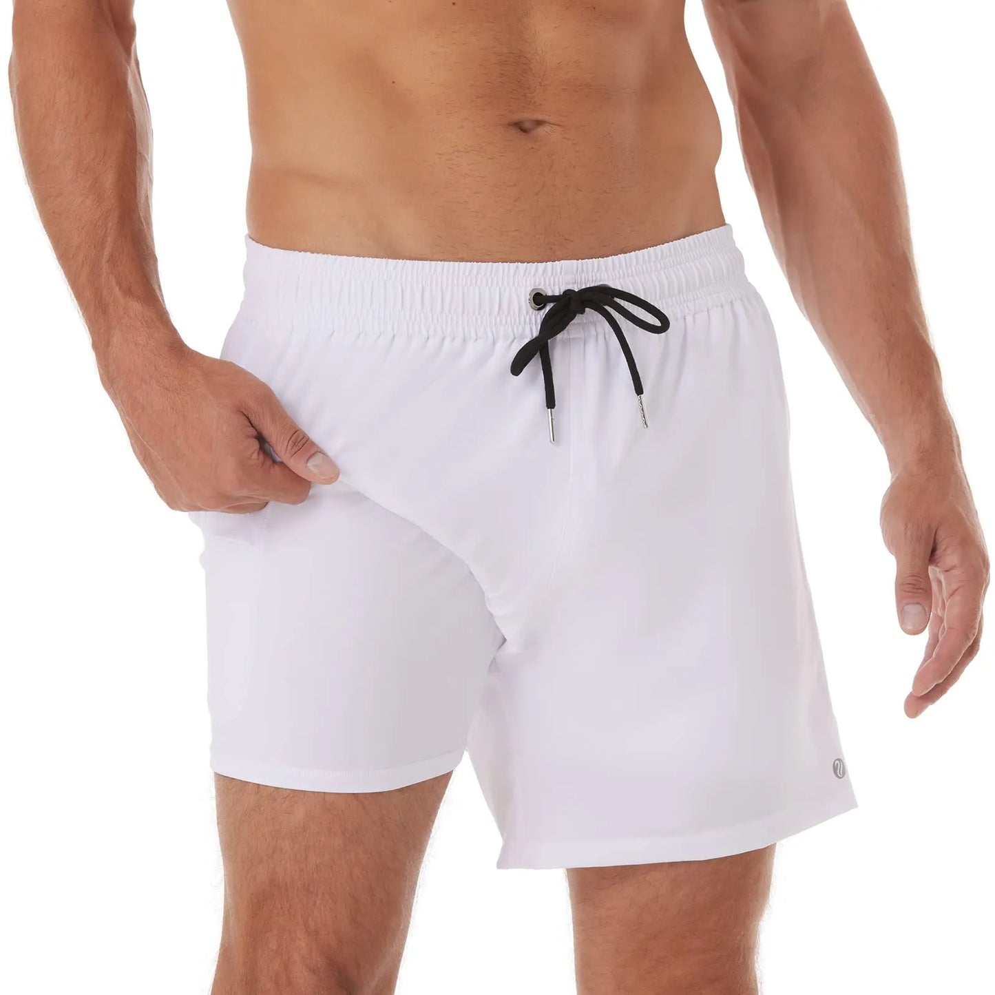 5in Mens Swim Trunks with Compression Liner Zipper Pocket(Solid) 02